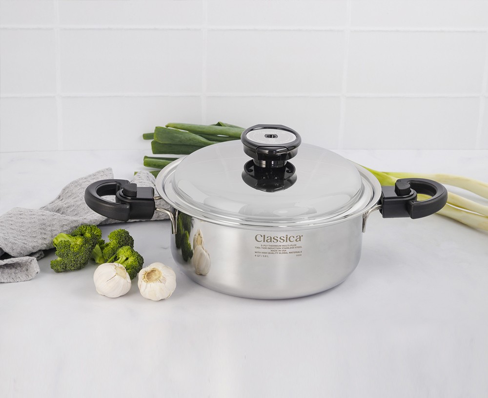 Olla baja de 3 Qt. con tapa, Utensilios premium americanos de cocina, en  acero inoxidable